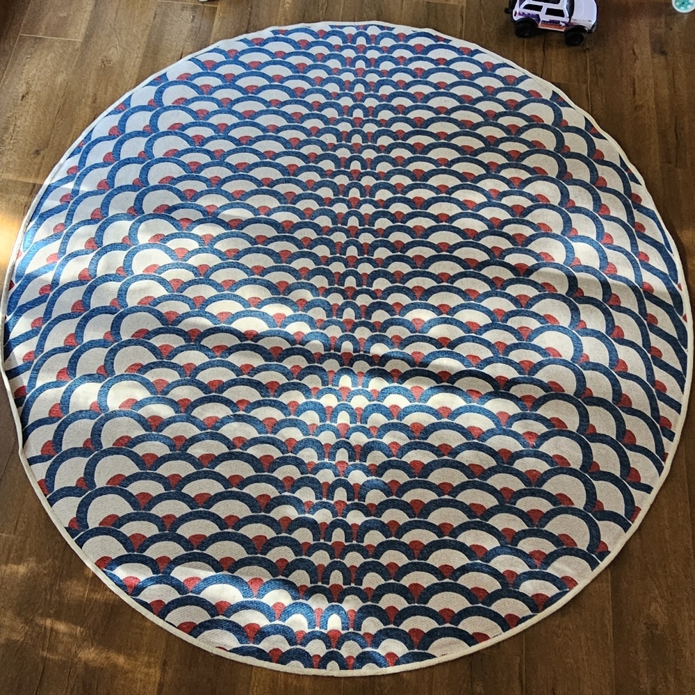 Ruggable by Cynthia Rowley 6x6 round Lamella washable rug blue and red